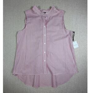 NWT W by Worth Women M Orange Pink Stripe Sleeveless Button Front Summer Top